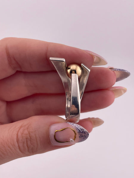 size 8.75 sterling silver & gold plated modernist Sharon Johnston interchangeable orb ring