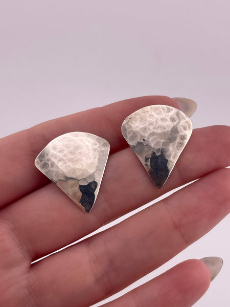 sterling silver hammered triangle post earrings