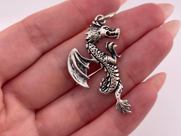 sterling silver dragon wings claws up pendant