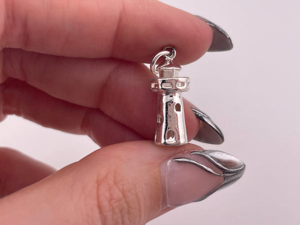 sterling silver rhodium plated lighthouse pendant