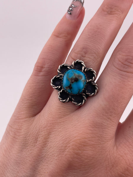 size 6.75 sterling silver turquoise flower ring