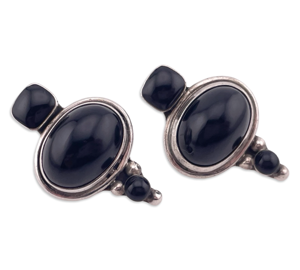 sterling silver Mexican black glass & resin post earrings