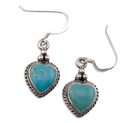 sterling silver stabilized turquoise heart dangle earrings