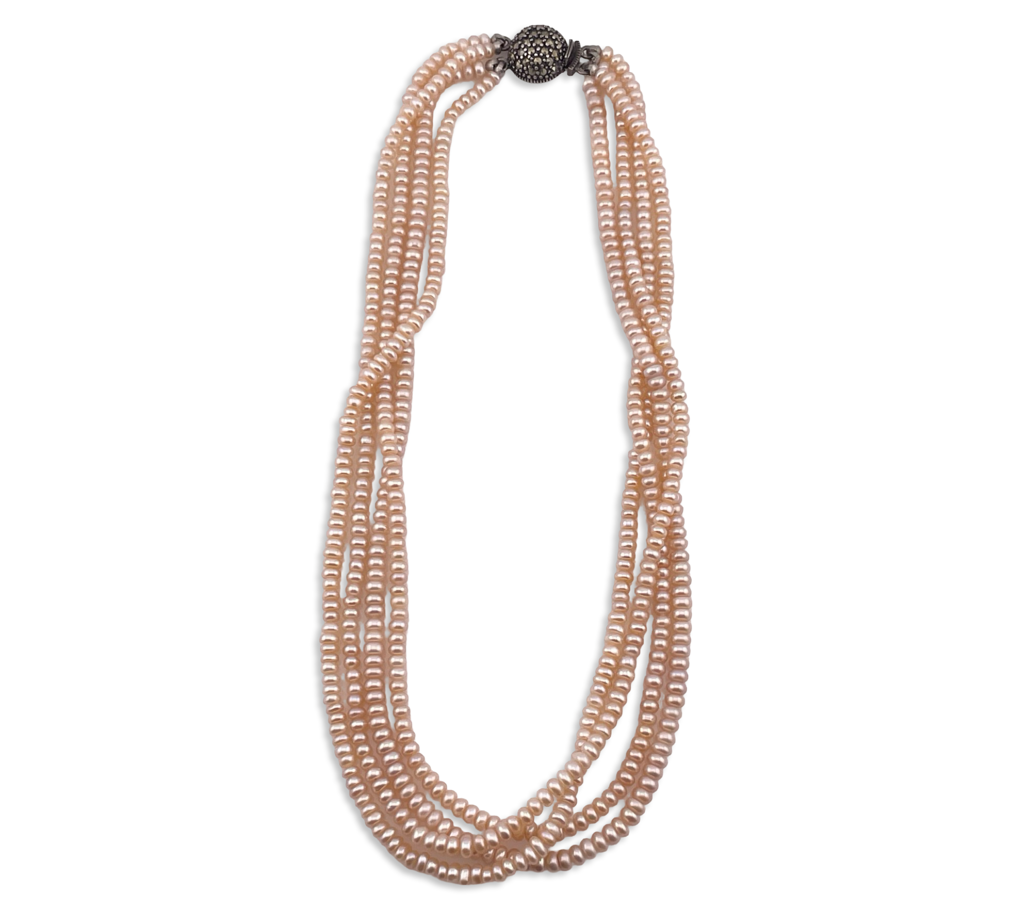 sterling silver marcasite quadruple strand synthetic pearl beaded necklace