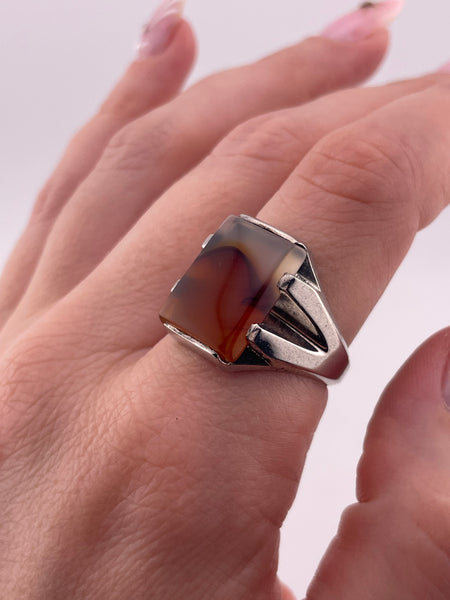 size 9.5 sterling silver rhodium plated Montana agate ring
