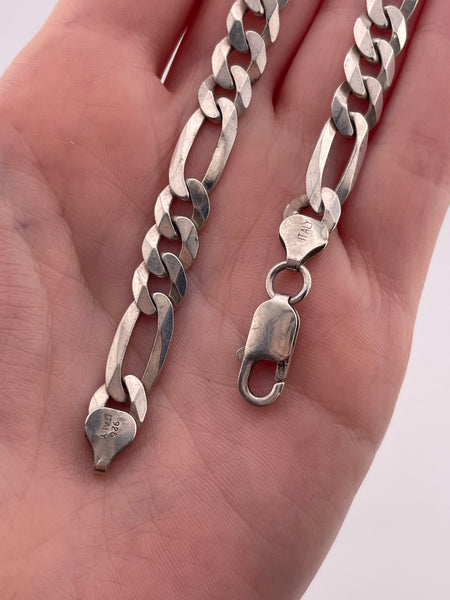 sterling silver 8 1/4" Italian textured figaro chain link bracelet **AS IS**