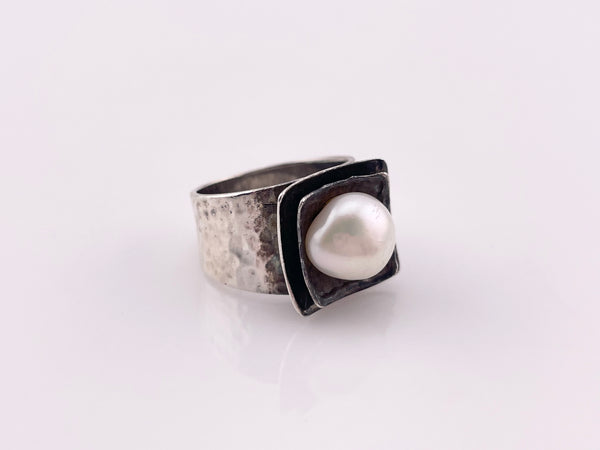 size 6.5 sterling silver Silpada pearl hammered textured ring
