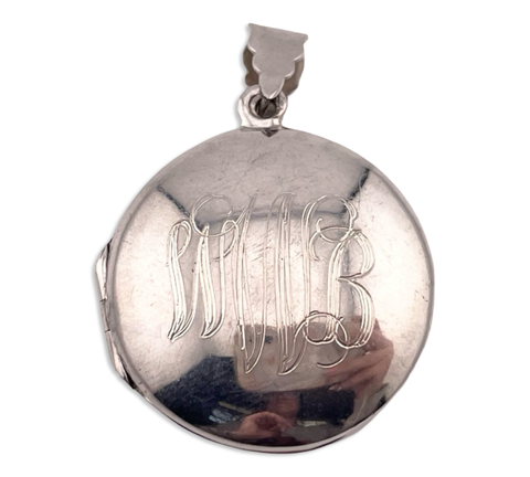 sterling silver 'WWB' initials round locket pendant