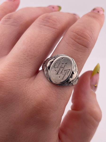 size 9.75 sterling silver Uncas J.H.T. eagle flag military service signet ring
