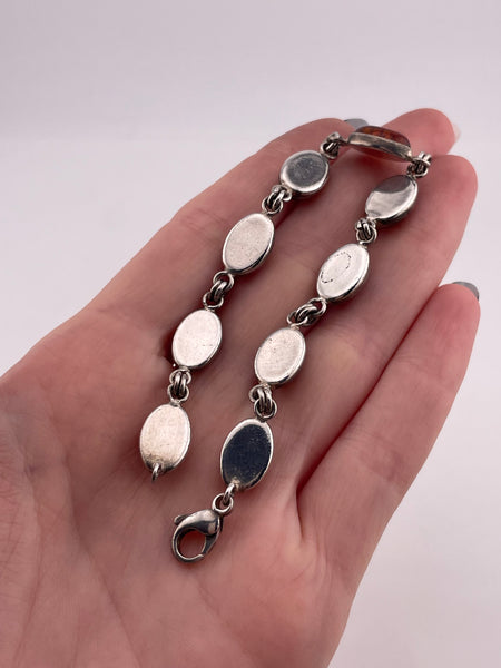 sterling silver 7 1/2" amber link bracelet