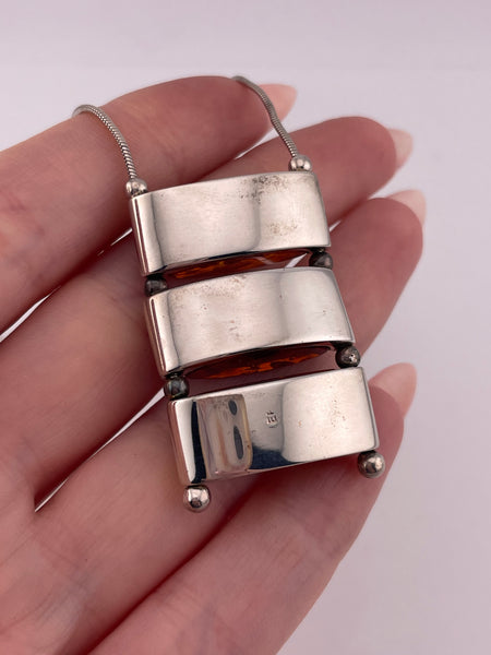 sterling silver 18-3/8" rhodium plated 3-tier amber slide snake chain necklace