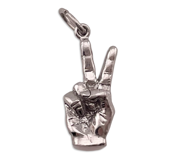 sterling silver rhodium plated peace sign fingers pendant