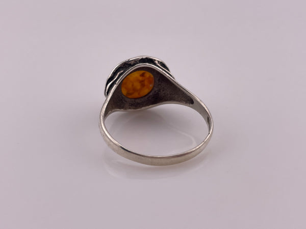 size 12 sterling silver round amber ring