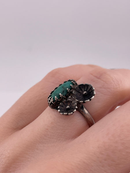 size 6 sterling silver turquoise flower ring
