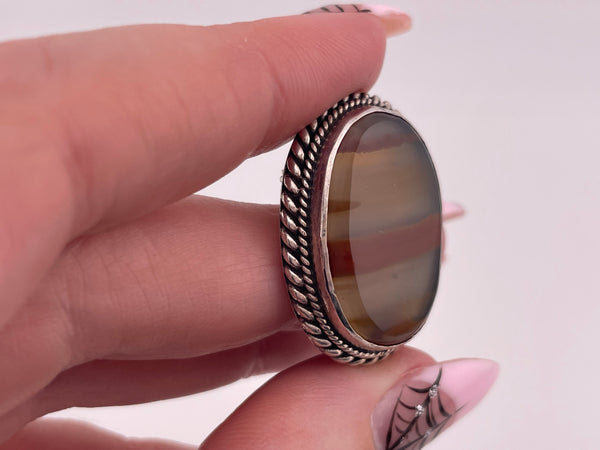 sterling silver oval agate brooch pin