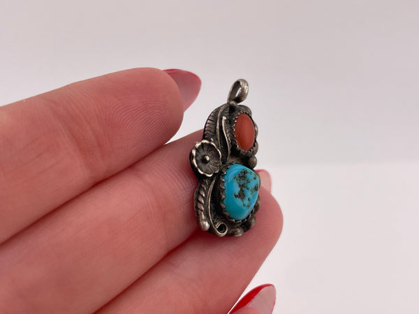 sterling silver turquoise coral pendant
