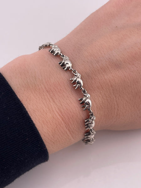 sterling silver 7-3/4" elephant link bracelet