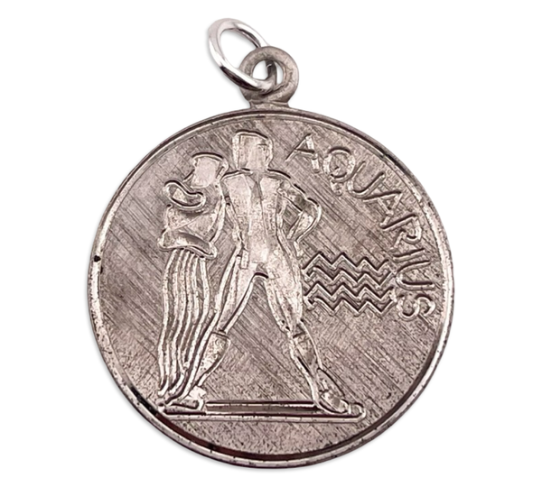 sterling silver Aquarius the Water-Bearer zodiac etched pendant