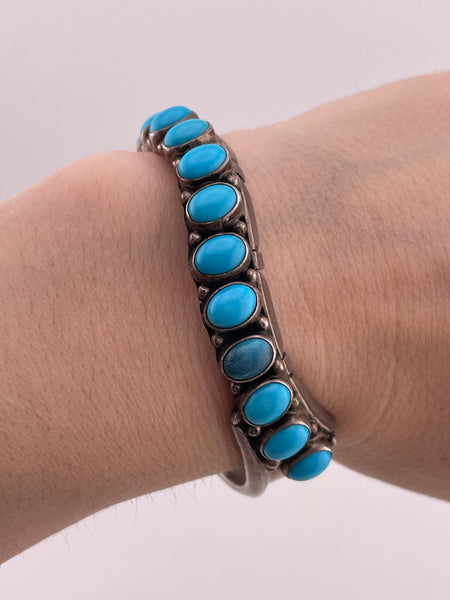 sterling silver signed JT turquoise row cuff bracelet