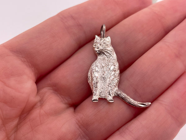 sterling silver etched cat pendant
