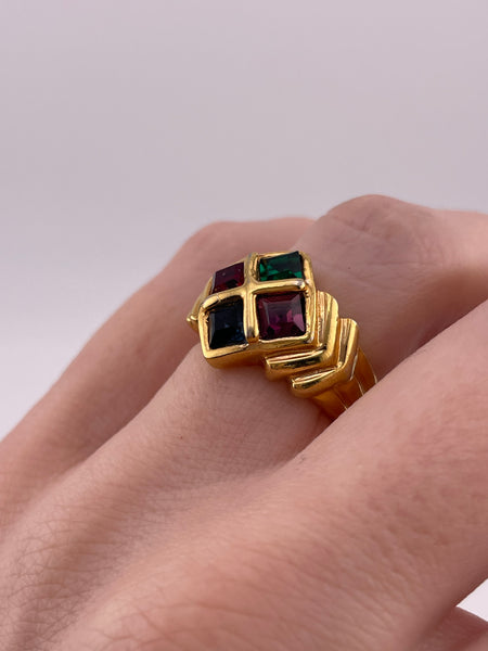 size 6 sterling silver gold wash faceted glass ring