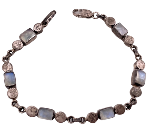 sterling silver 7 1/2" rainbow moonstone rectangle link bracelet