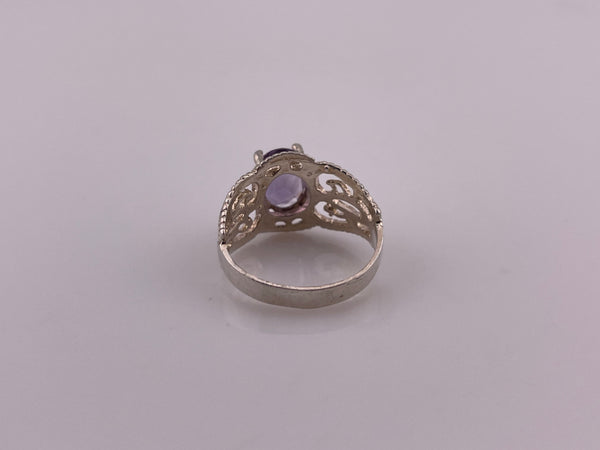 size 7 sterling silver faceted amethyst scroll cut-out ring