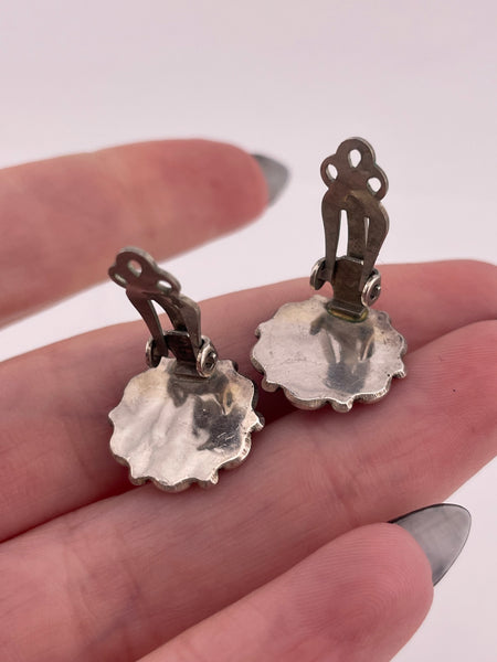 sterling silver turquoise cluster clip-on earrings