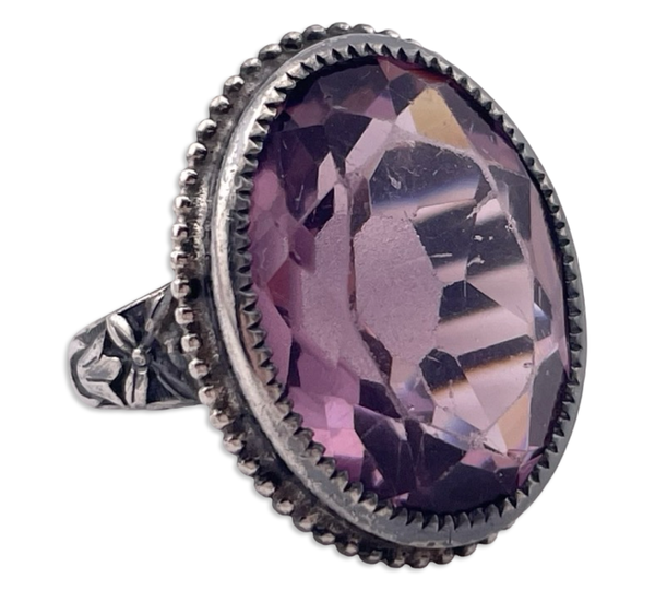size 4 sterling silver faceted purple glass ring **AS IS**