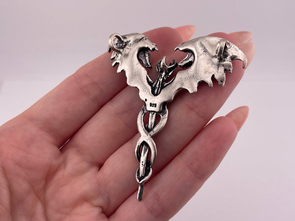sterling silver skull creature wing scepter pendant