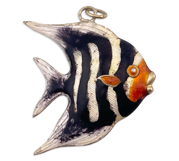 sterling silver dark purple orange fish pendant