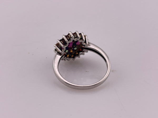 size 8.25 sterling silver faceted multi-gemstone ring