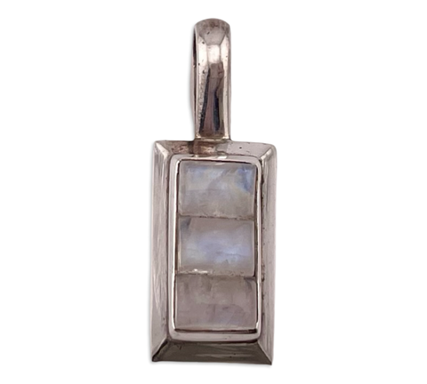 sterling silver 3 stone rainbow moonstone pendant