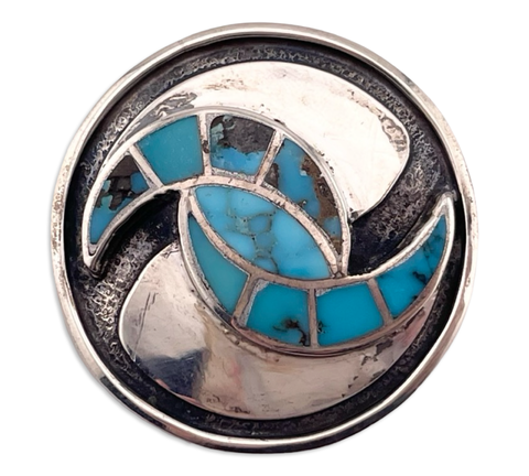sterling silver turquoise inlay hummingbird design brooch