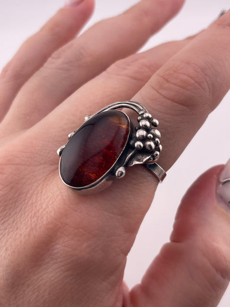 size 8 sterling silver amber grapes ring