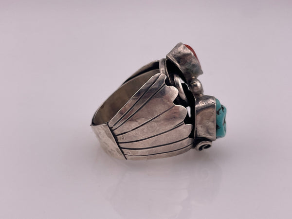 size 11.5 sterling silver turquoise coral ring