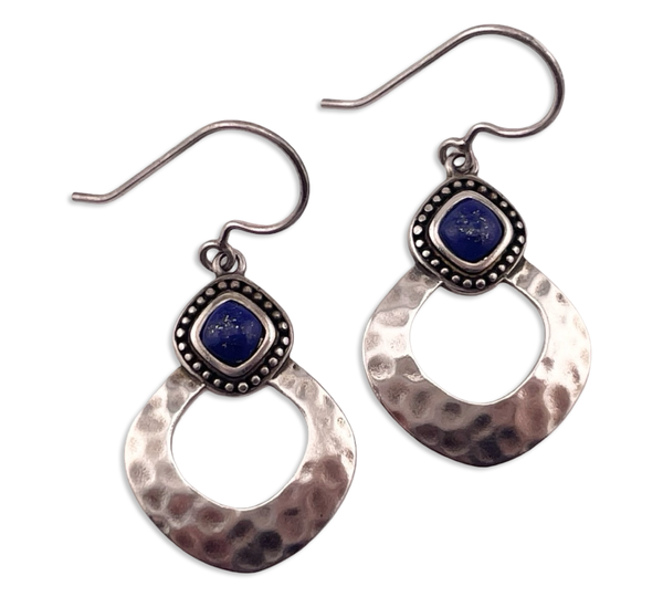 sterling silver Silpada hammered lapis hook dangle earrings