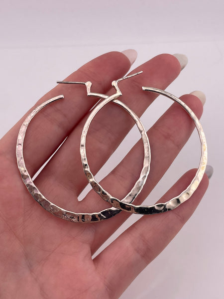 sterling silver hammered hoop post earrings