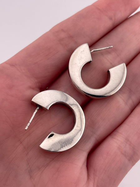 sterling silver 7/8" partial hoop post earrings ***AS IS***