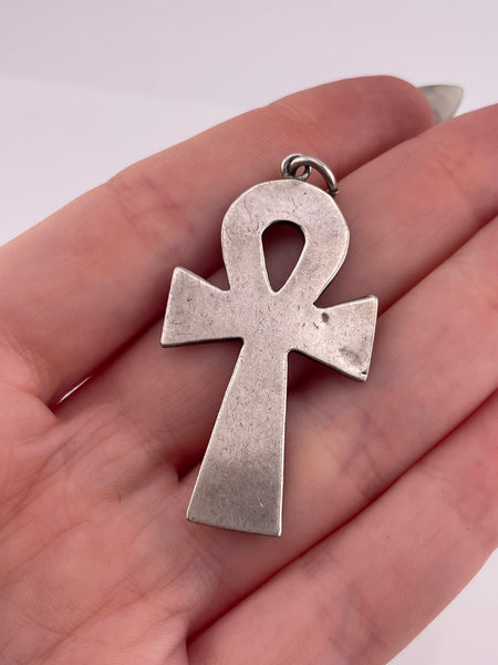 sterling silver Ankh cross with symbols pendant