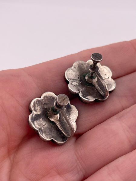 sterling silver mother of pearl turquoise screw-back earrings