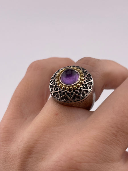 size 6.25 sterling silver & gold plated amethyst ring