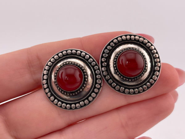 sterling silver red agate post earrings