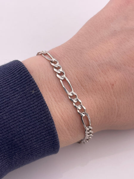sterling silver 7 1/8" Italian figaro chain link bracelet