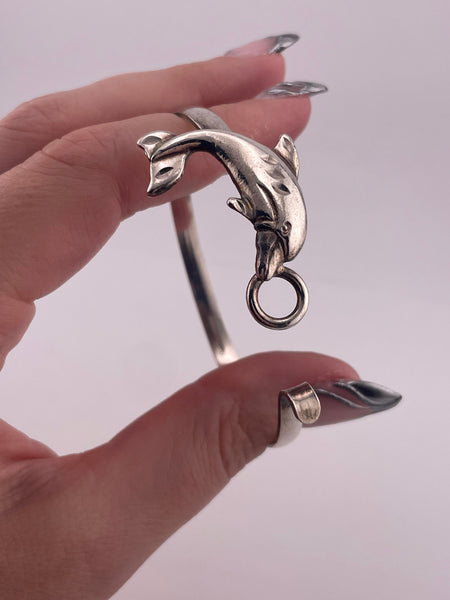 sterling silver 6-1/2" dolphin bangle bracelet