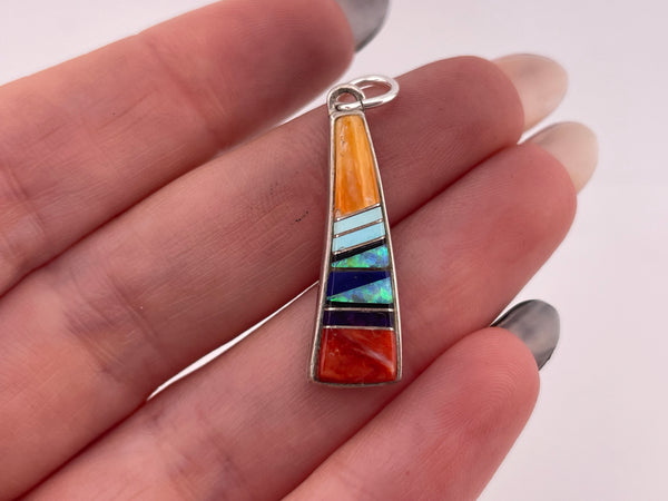 sterling silver Calvin Begay Navajo multi-stone inlay pendant
