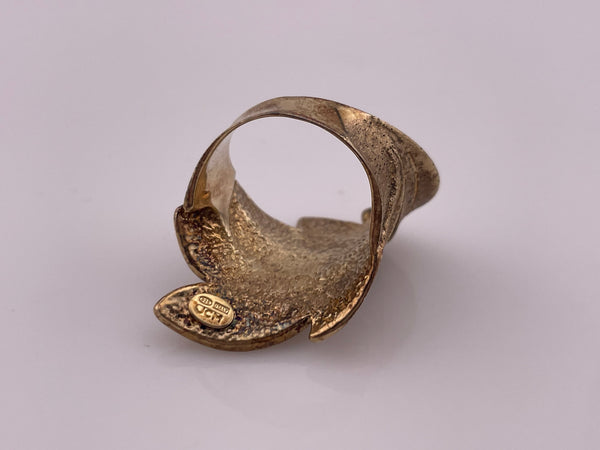 size 9.25 sterling silver gold wash textured leaf ring