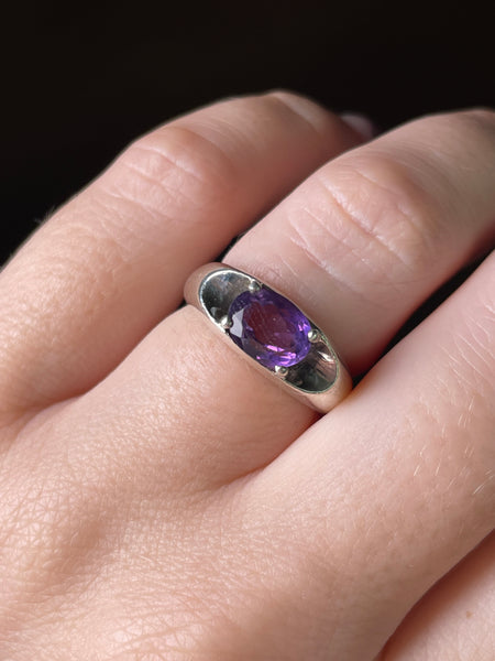 size 5.75 sterling silver east west faceted amethyst ring