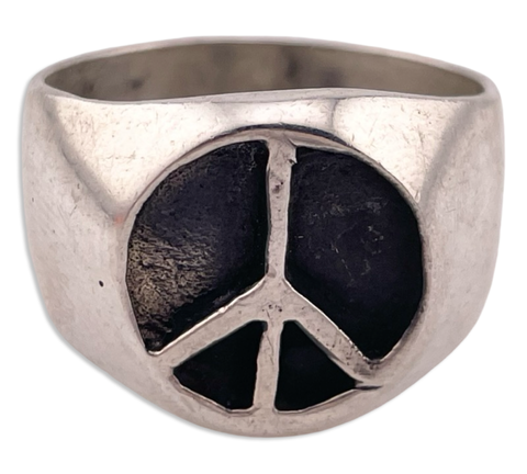 size 10.25 sterling silver peace sign ring