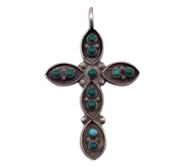 sterling silver turquoise snake eye cross pendant